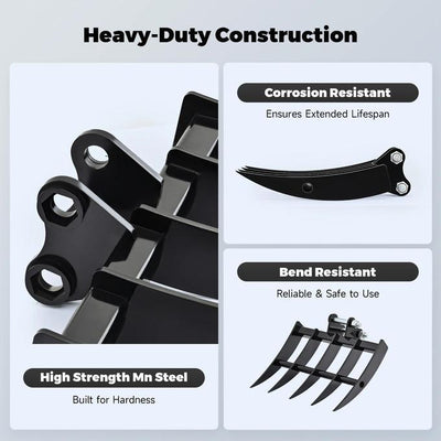 19.3" Mini Excavator Rake Attachment for Land Clearing, Debris Removing, Soil Spreading - 0