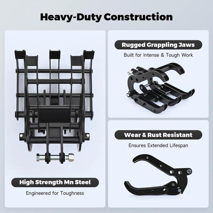 Mini Excavator Grapple Grabber Attachment with Wide Opening for Woods Rocks