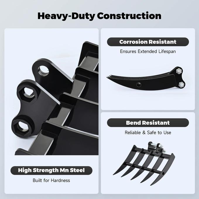 19.3" Mini Excavator Rake Attachment for Land Clearing, Debris Removing, Soil Spreading - 0
